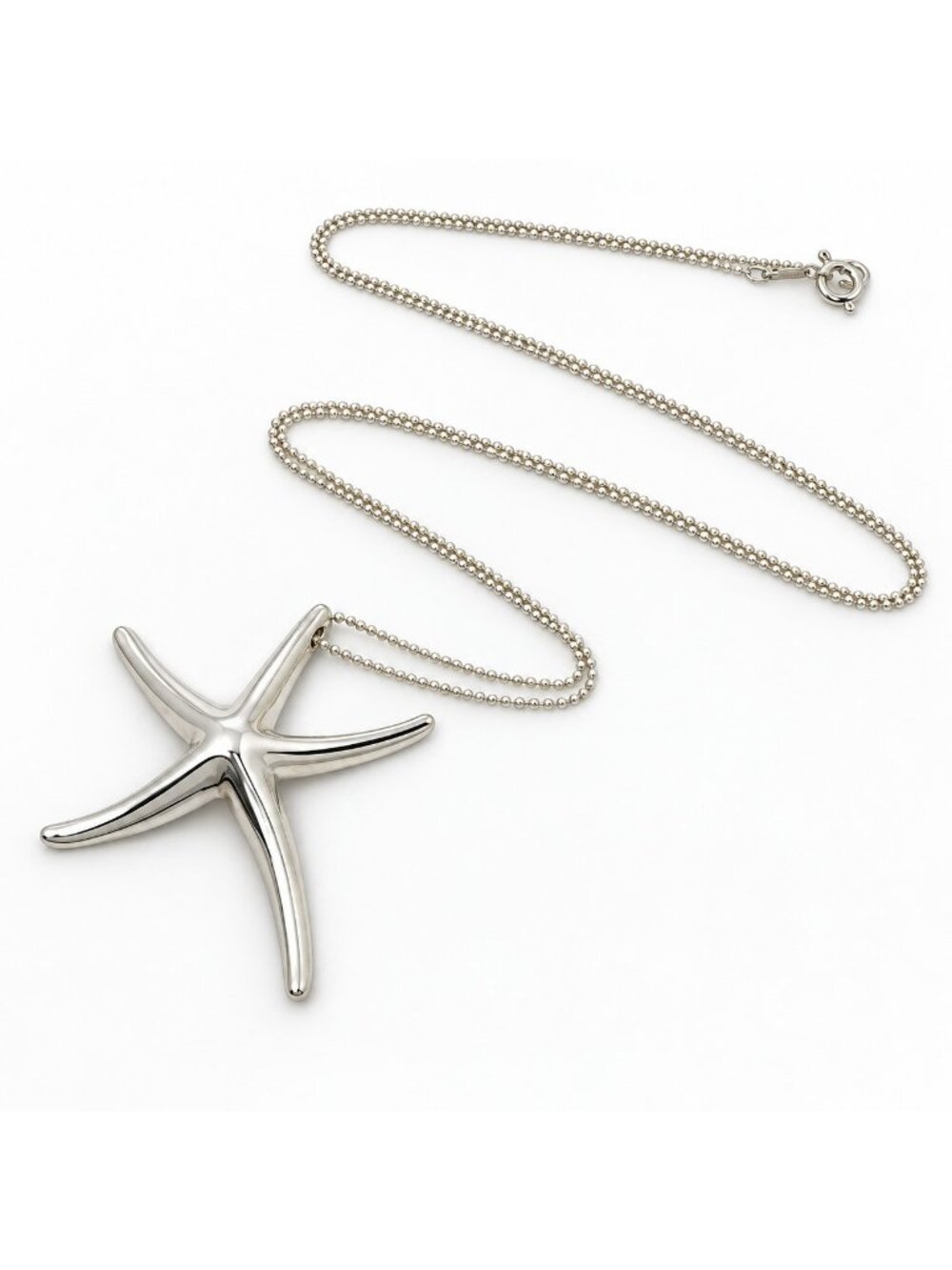 Tiffany & Co. Starfish Pendant Extra Large by Elsa Peretti Silver Bead Necklace